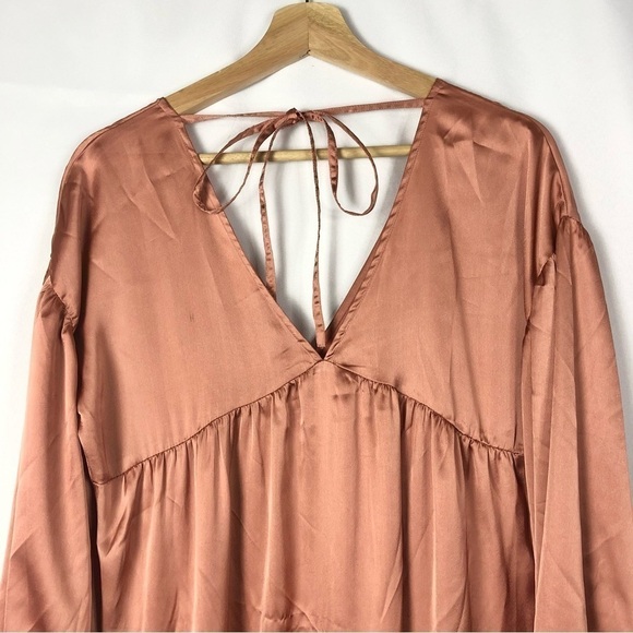 ASOS Design Dusky Rose Satin Tiered Trapeze Mini Smock Dress 2 - Picture 8 of 10